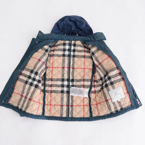 Burberry BRIT Green Zip Up Quilted Puffer Lined Hidden Hoodie Winter Jacket  8Y